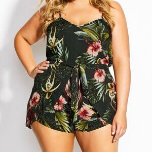 City Chic Women's Phuket V-Neck Tie Waist Playsuit / Romper Plus Size 16W